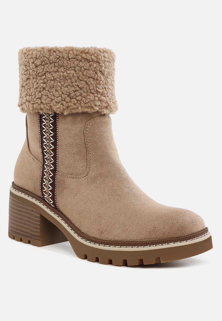faux fur & embroidery detail boots by ft#color_beige