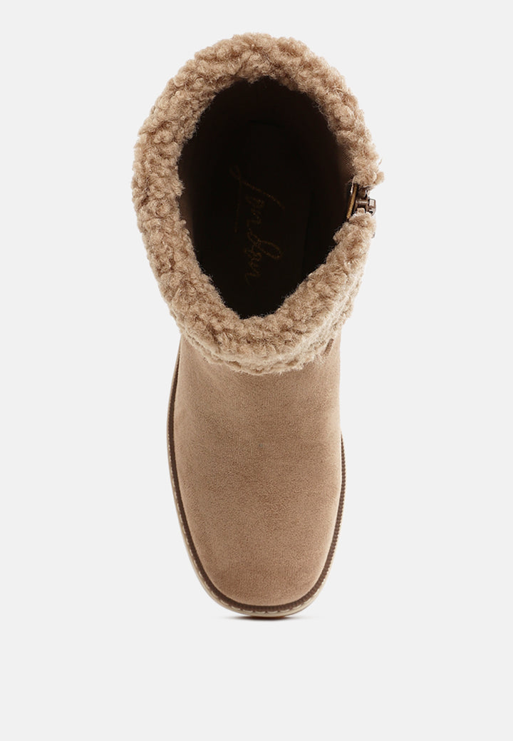 faux fur & embroidery detail boots by ft#color_beige