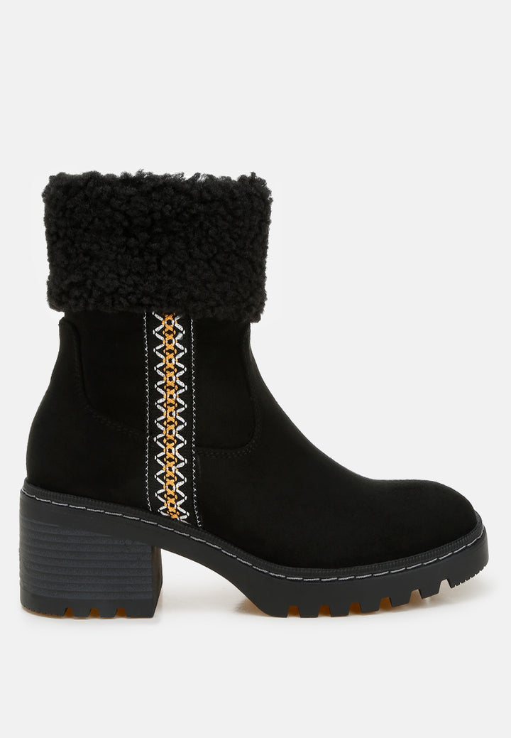 woolly faux fur & embroidery detail boots#color_black