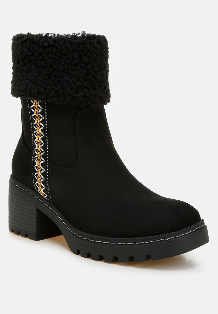 woolly faux fur & embroidery detail boots#color_black