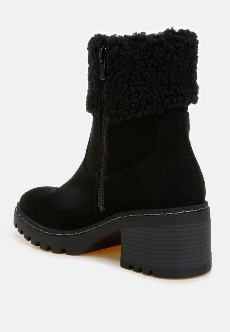 woolly faux fur & embroidery detail boots#color_black