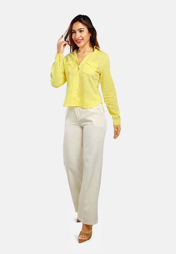 woven pocket detail shirt#color_yellow