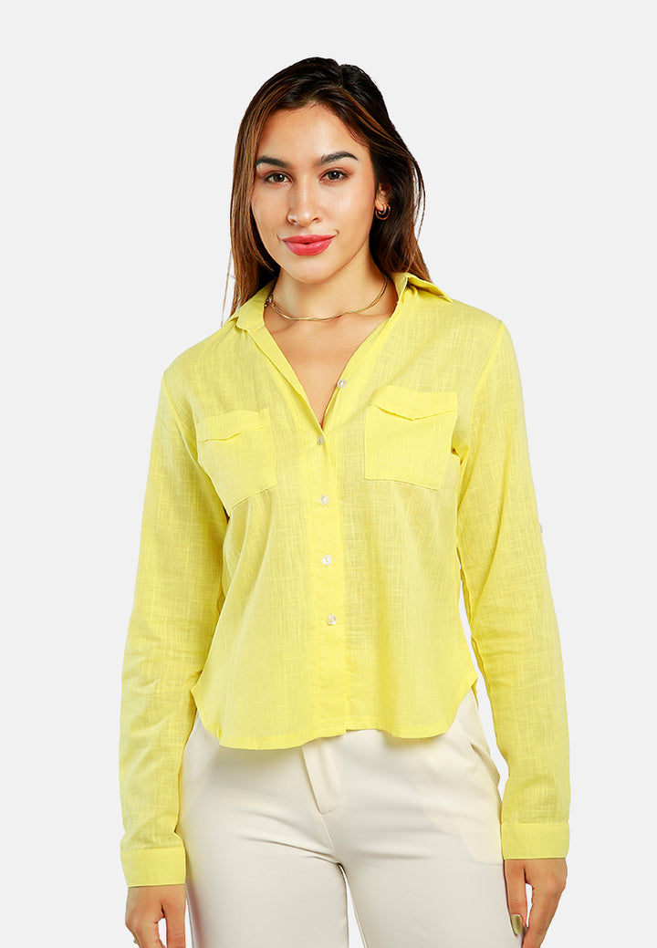 woven pocket detail shirt#color_yellow