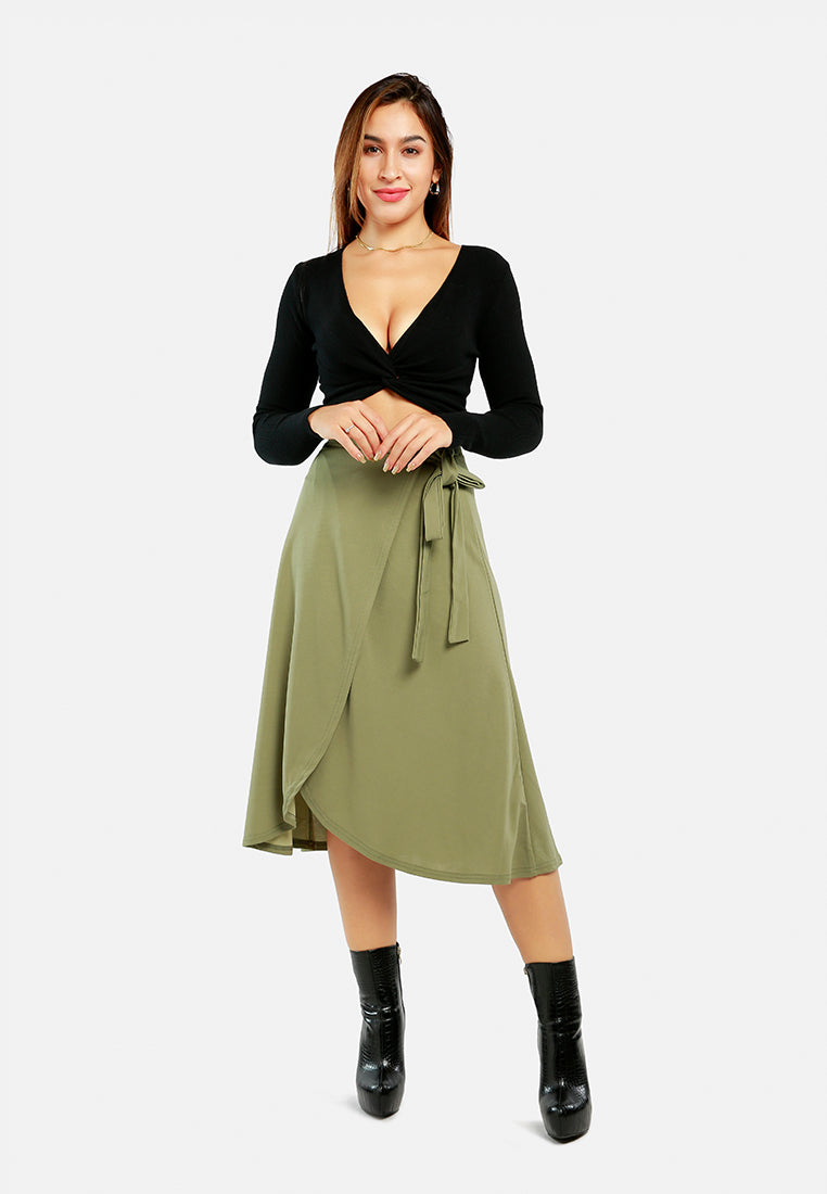 wrap style long maxi skirt#color_olive