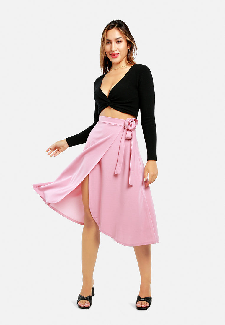 wrap style long maxi skirt#color_pink