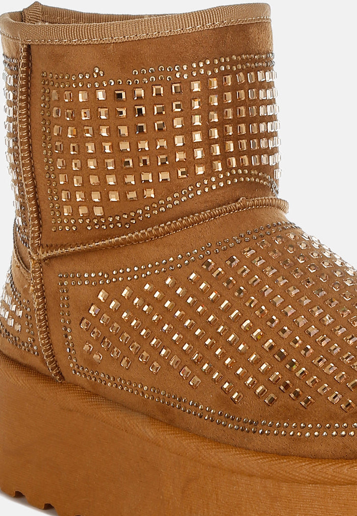 chunky rhinestones ankle boots by rag#color_tan