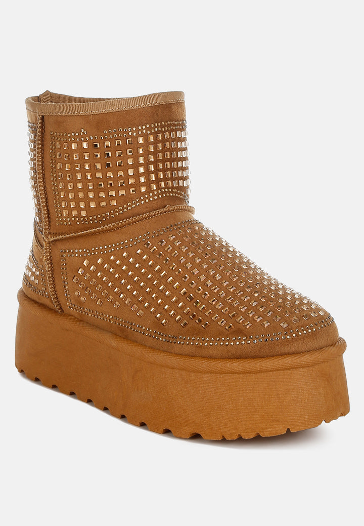 xoras chunky rhinestones ankle boots#color_tan