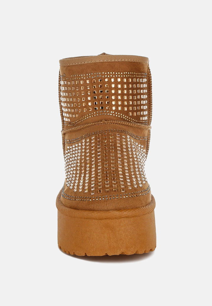 chunky rhinestones ankle boots by ruw#color_tan