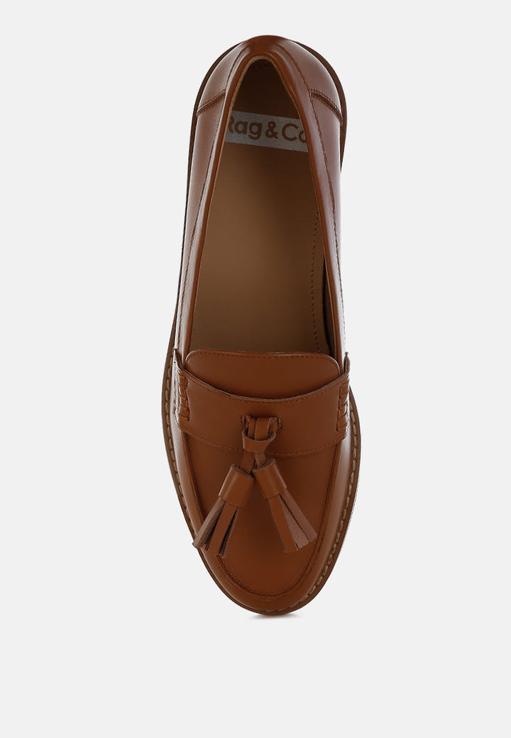 Mocasines con borlas de cuero auténtico yelena#color_tan