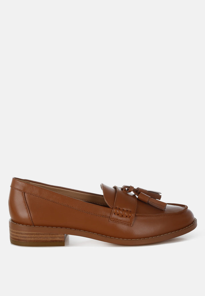 Mocasines con borlas de cuero auténtico yelena#color_tan