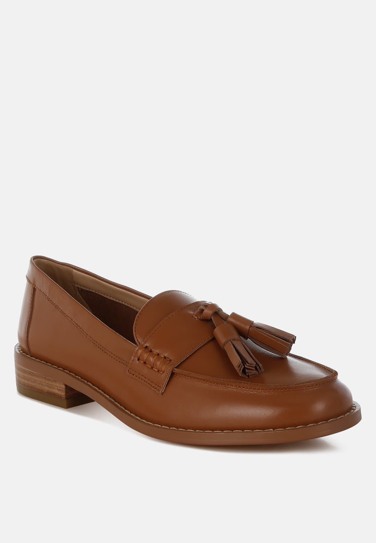 Mocasines con borlas de cuero auténtico yelena#color_tan