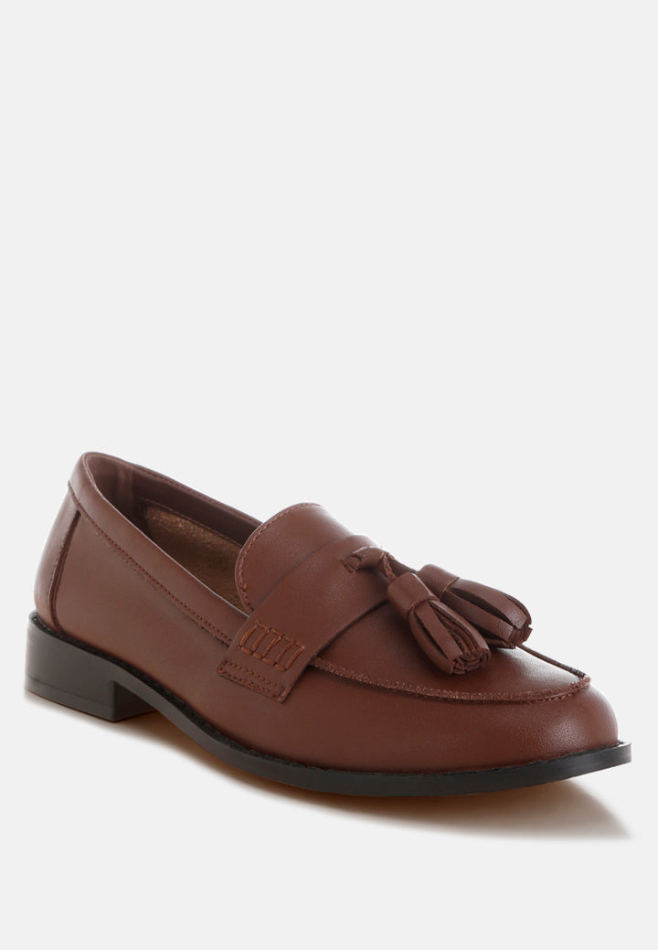 Mocasines con borlas de cuero auténtico yelena#color_brown