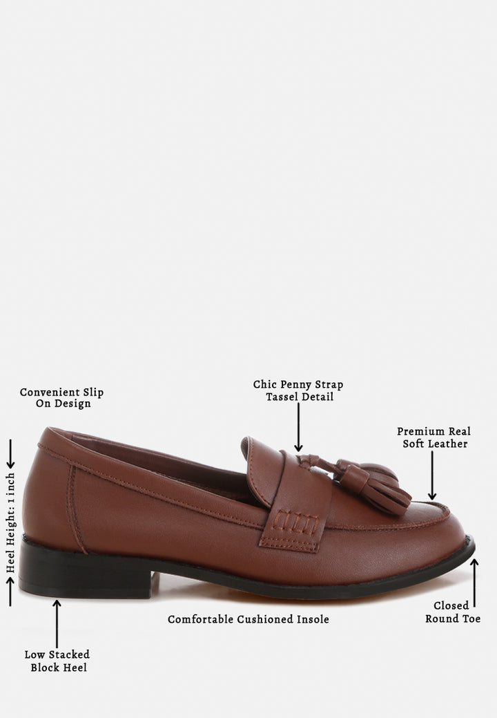 Mocasines con borlas de cuero auténtico yelena#color_brown
