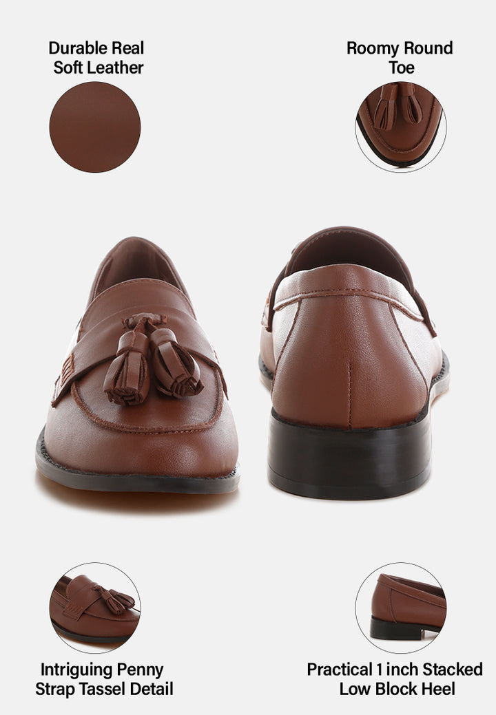 Mocasines con borlas de cuero auténtico yelena#color_brown