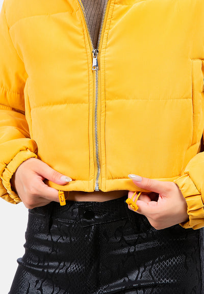 long sleeves puffer drawstring jacket#color_mustard