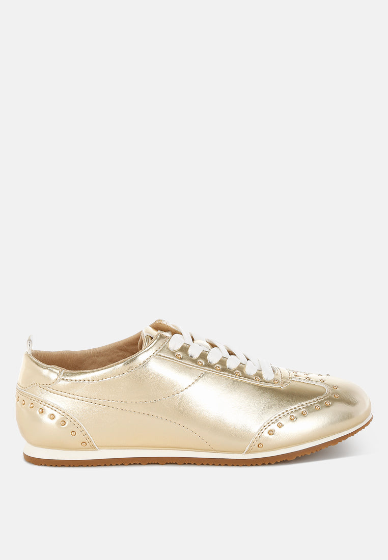 Zapatillas yorika de piel sintética metalizada con tachuelas#color_gold