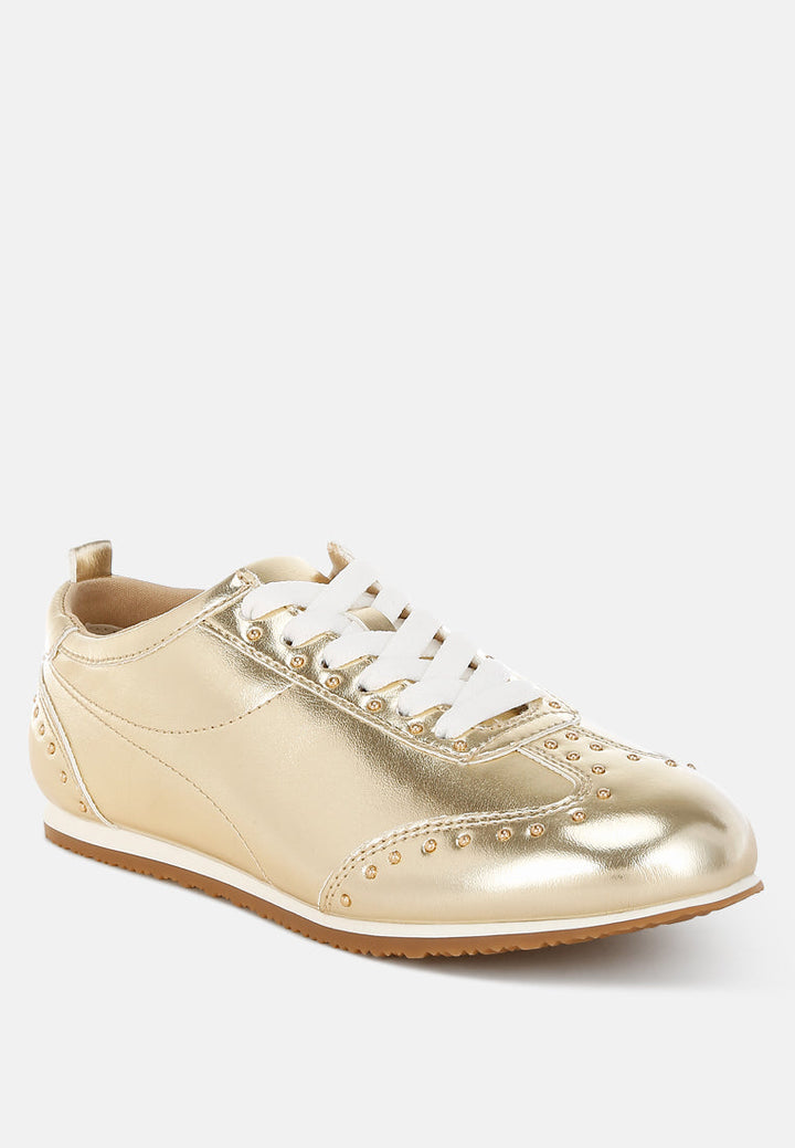 Zapatillas yorika de piel sintética metalizada con tachuelas#color_gold