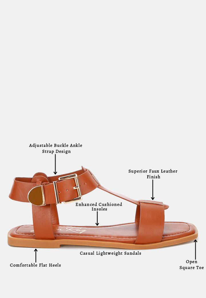 buckled square toe flat sandals by ft#color_camel