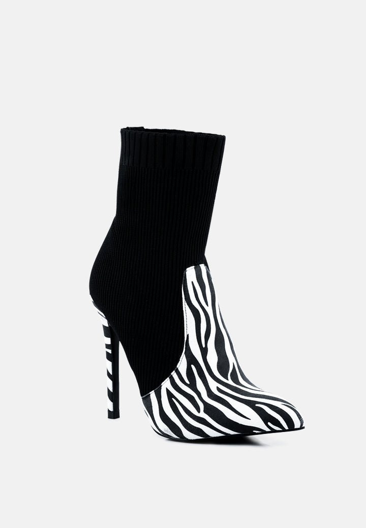 teagan pointed toe stretch high heeled ankle boots#color_zebra