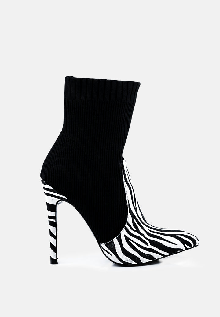 teagan pointed toe stretch high heeled ankle boots#color_zebra