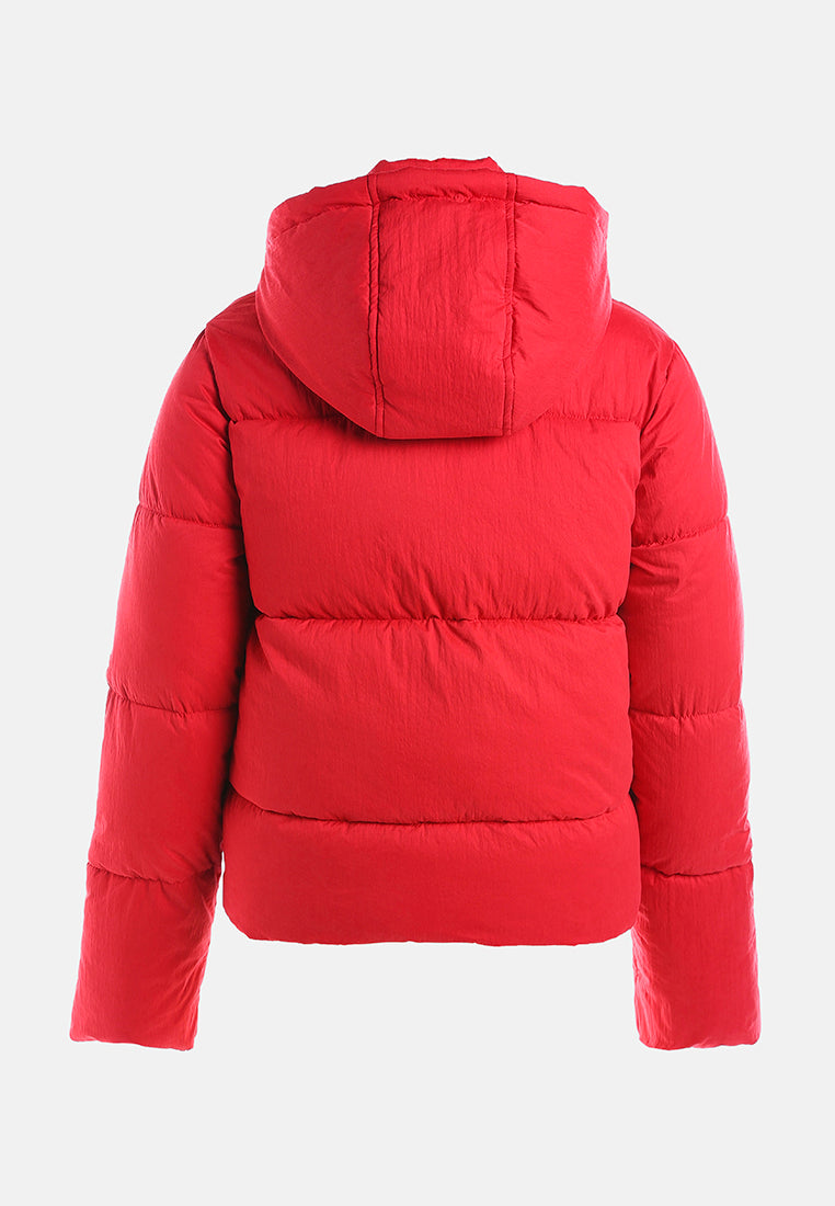 zip up hooded puffer jacket#color_red