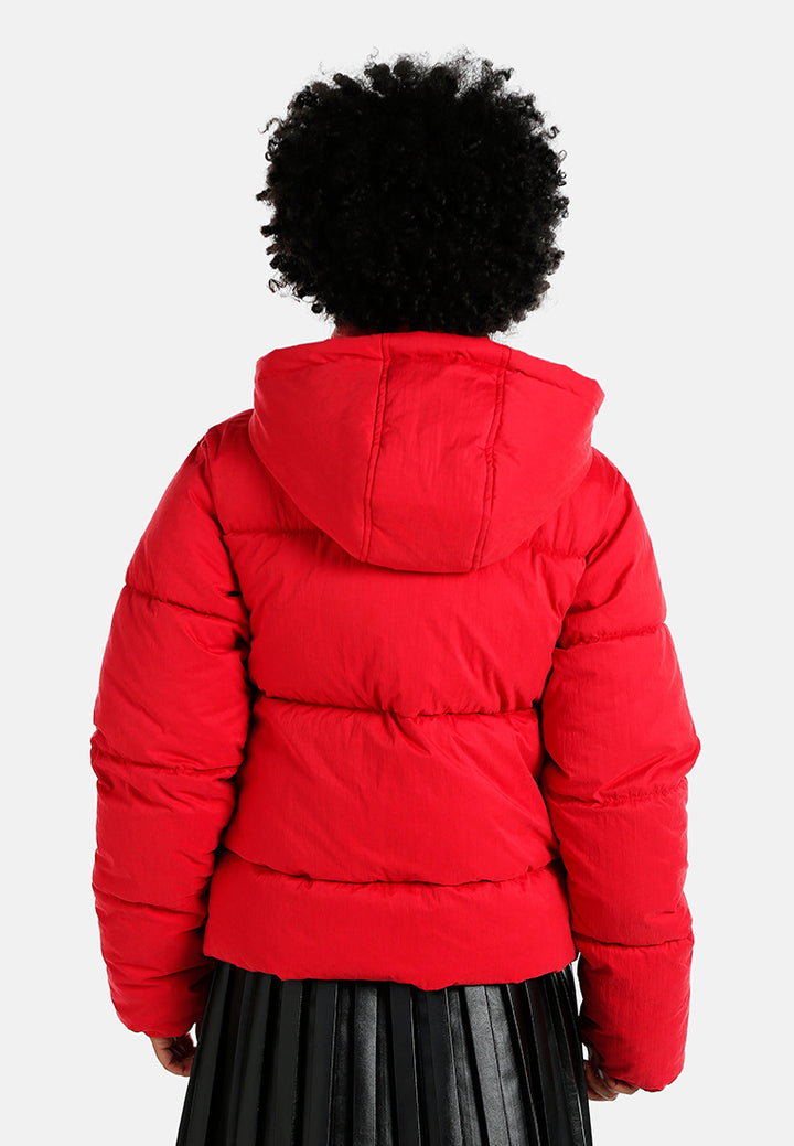 zip up hooded puffer jacket#color_red