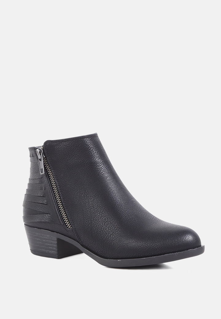 evan side zipper stacked heel ankle boots#color_black