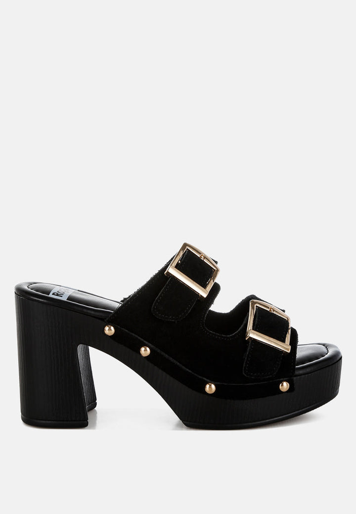 Zuecos de plataforma con doble hebilla y tachuelas Zoane#color_negro