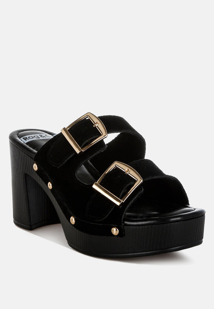 Zuecos de plataforma con doble hebilla y tachuelas Zoane#color_negro