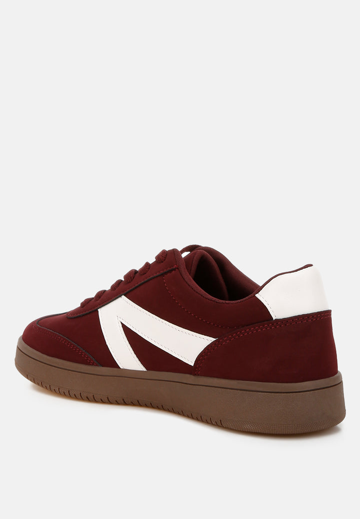 zoomer contrasting patchwork chunky sneakers#color_burgundy