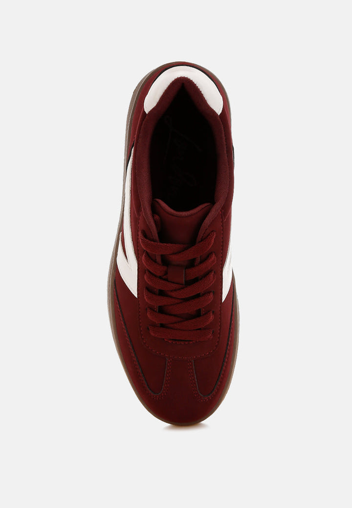contrasting patchwork chunky sneakers by rag#color_burgundy
