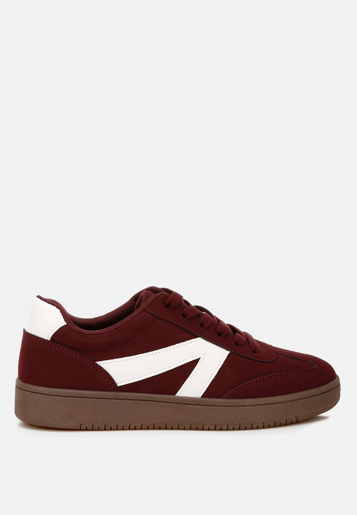 contrasting patchwork chunky sneakers by rag#color_burgundy