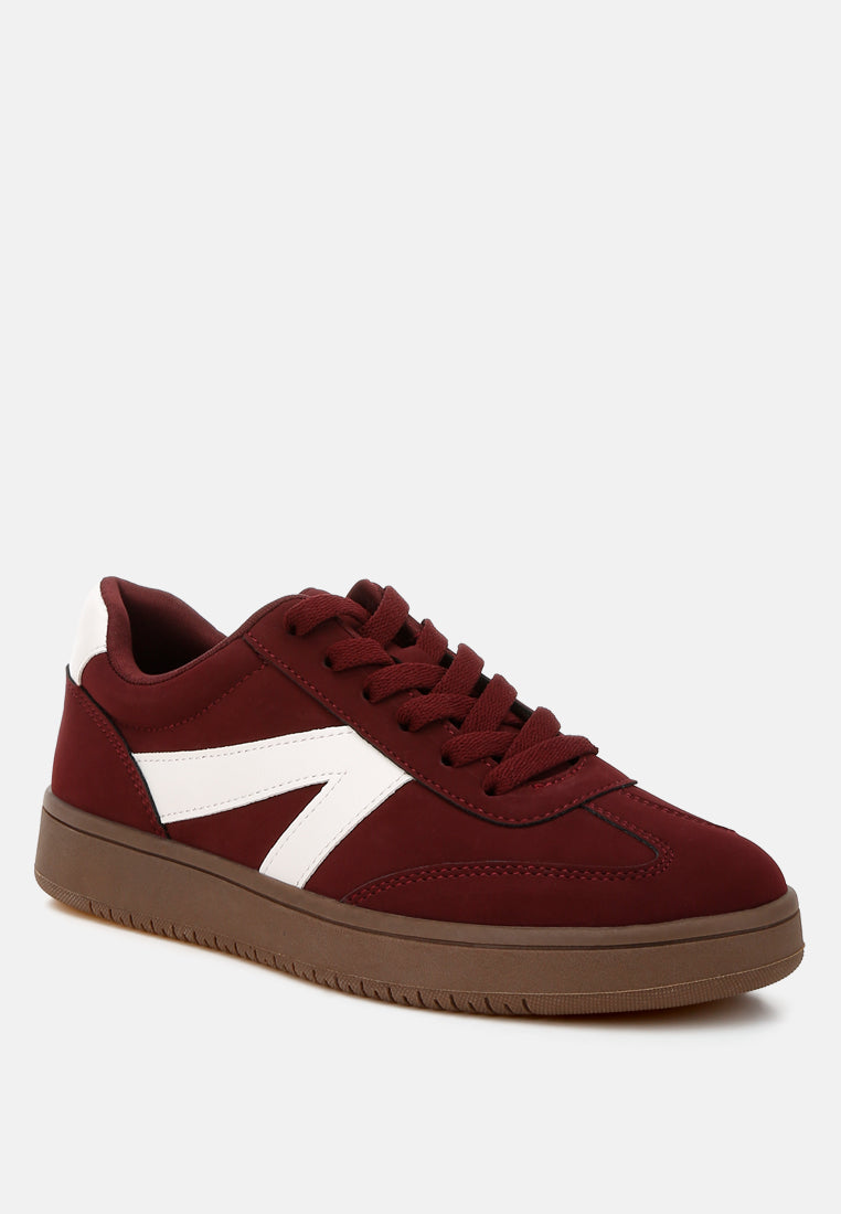 contrasting patchwork chunky sneakers by rag#color_burgundy