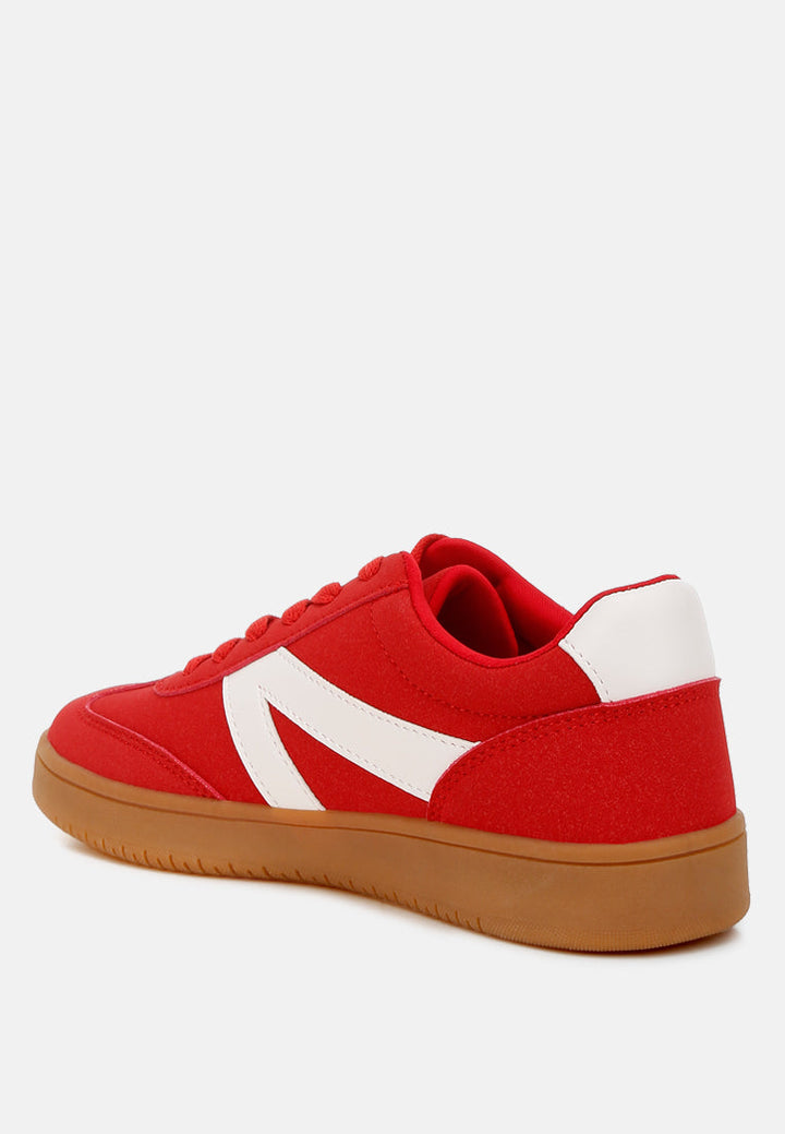 contrasting patchwork chunky sneakers by mode#color_red