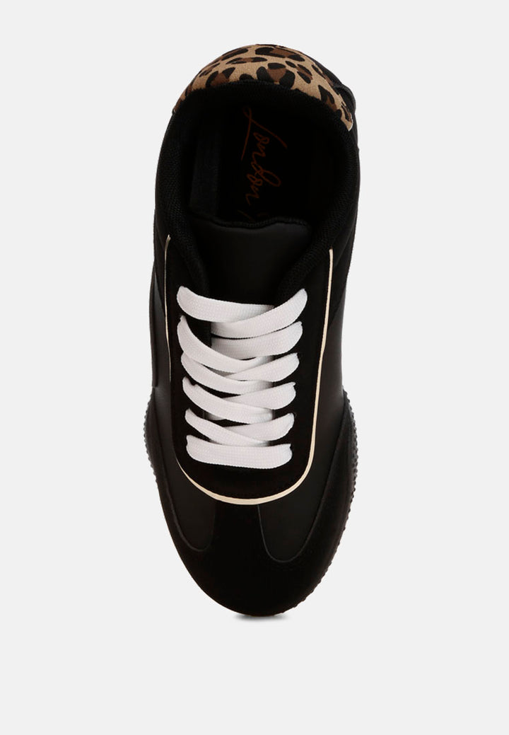 zuccia comfortable lace-up sneakers#color_black-faux-leather-textile