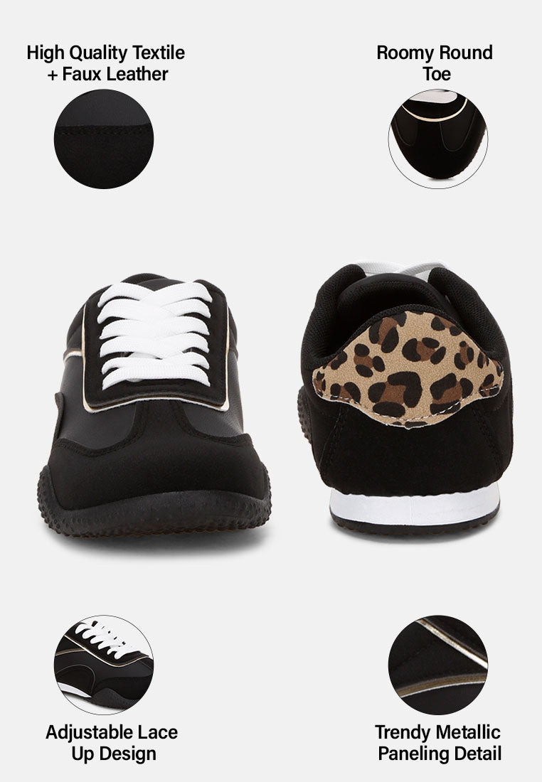 zuccia comfortable lace-up sneakers#color_black-faux-leather-textile