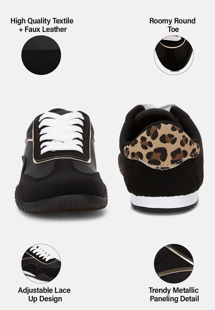 zuccia comfortable lace-up sneakers#color_black-faux-leather-textile