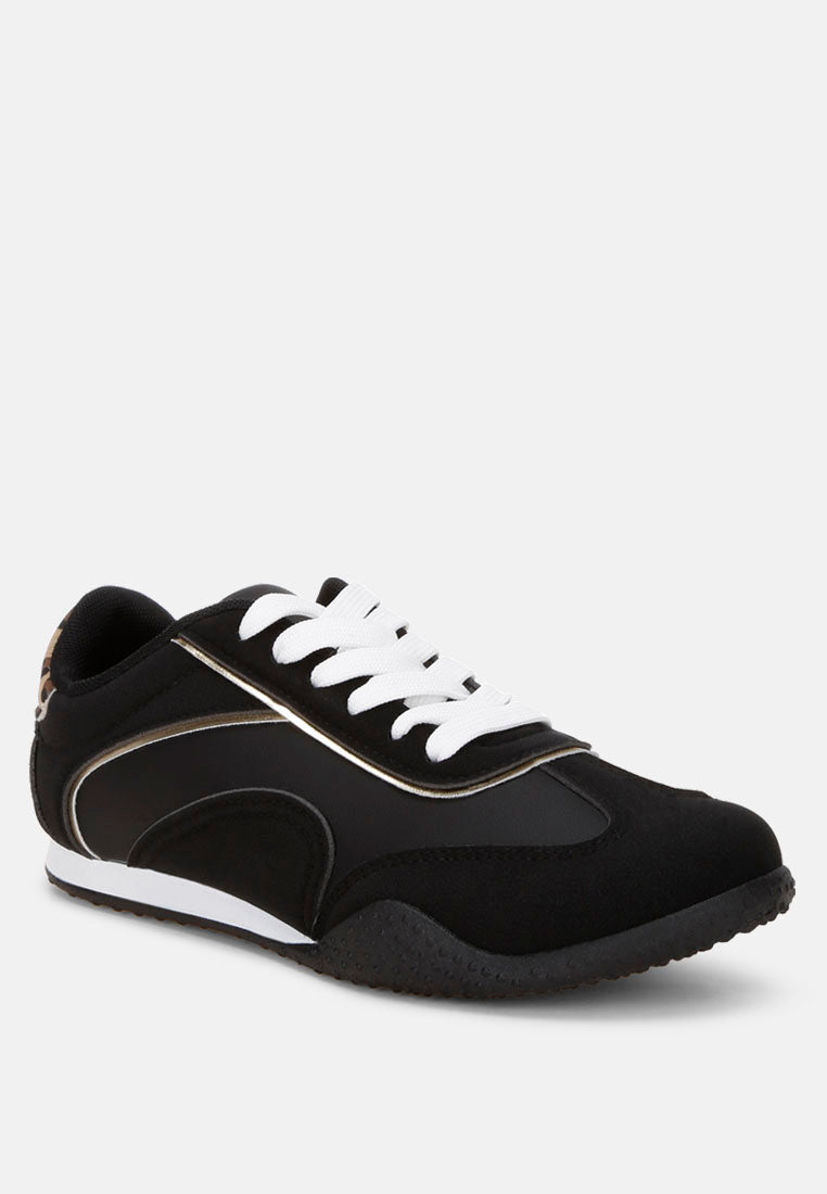 zuccia comfortable lace-up sneakers#color_black-faux-leather-textile