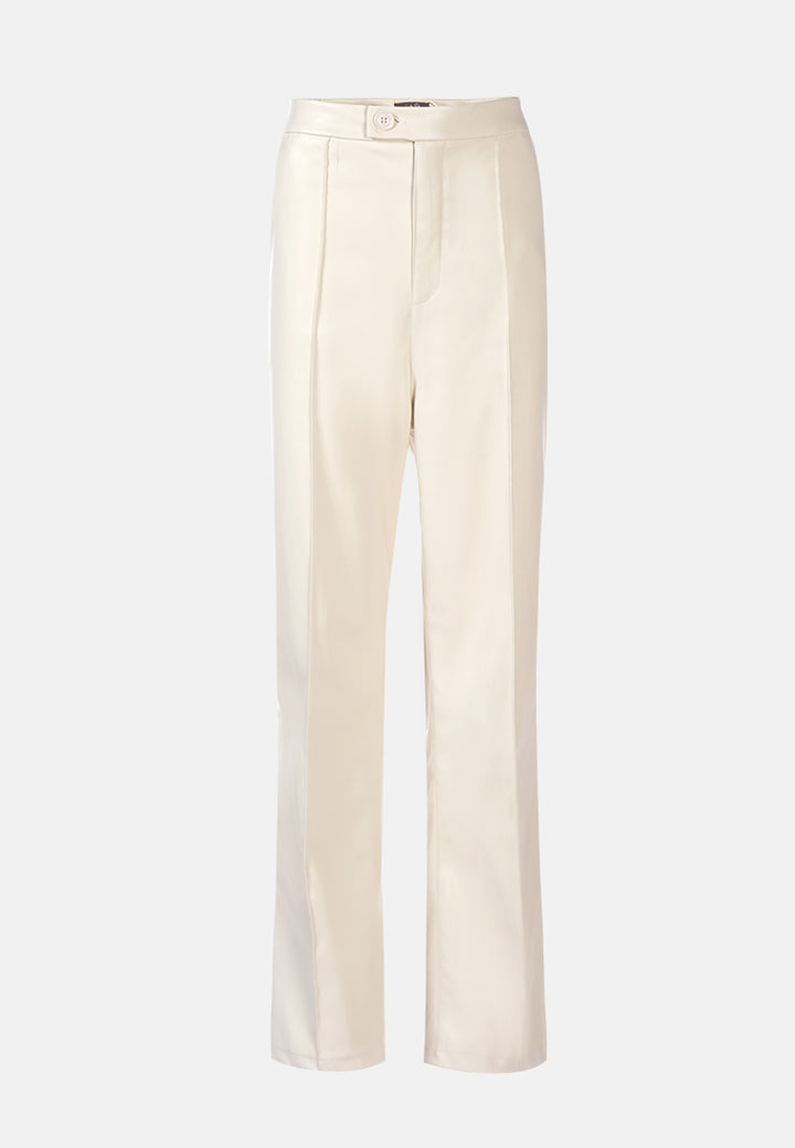 faux leather pleated high waist trousers#color_cream