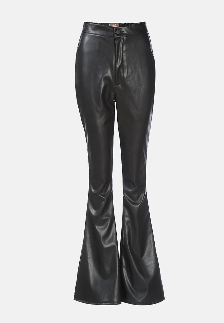faux leather high waist flared trousers#color_black