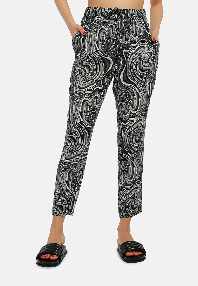 abstract print high waist trousers#color_black