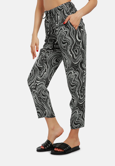 abstract print high waist trousers#color_black