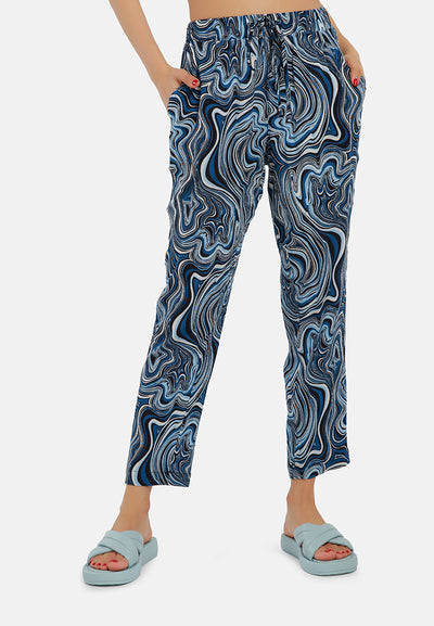 abstract print high waist trousers#color_blue