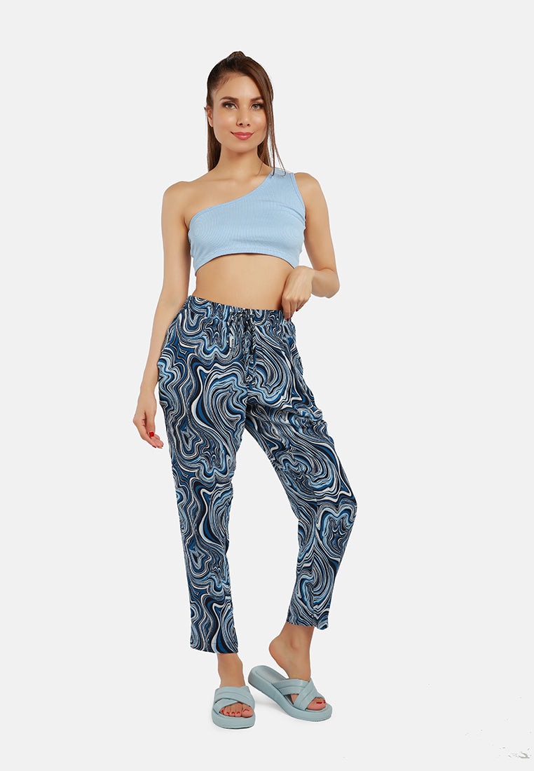 abstract print high waist trousers#color_blue