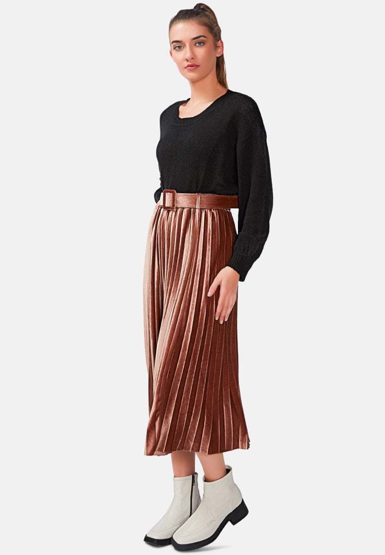 accordion pleated long skirt#color_beige
