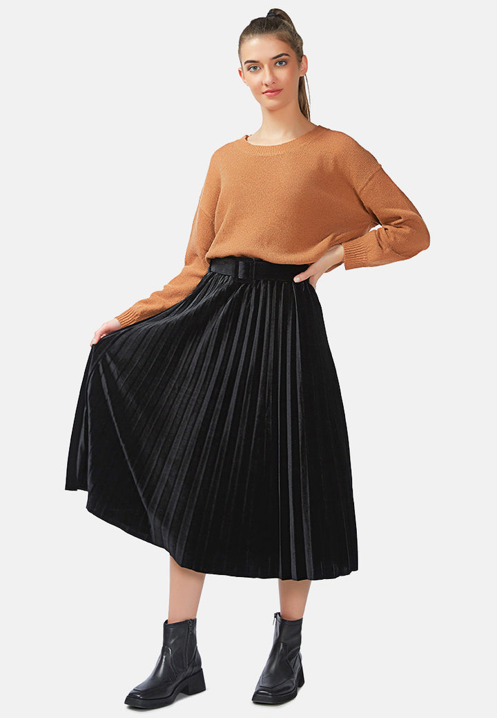 accordion pleated long skirt#color_black