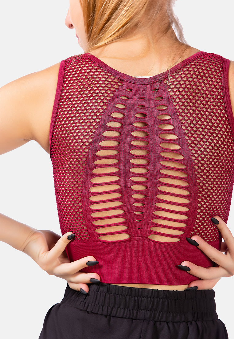 active workout mesh top#color_wine-red