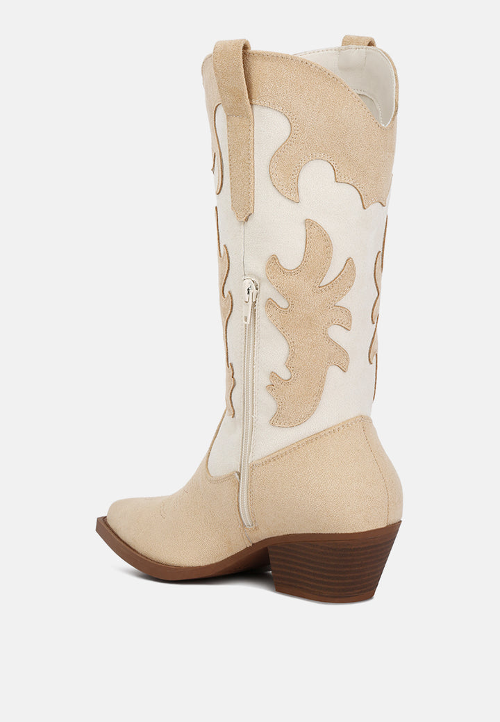 adanna micro suede patchwork cowboy boots#color_beige