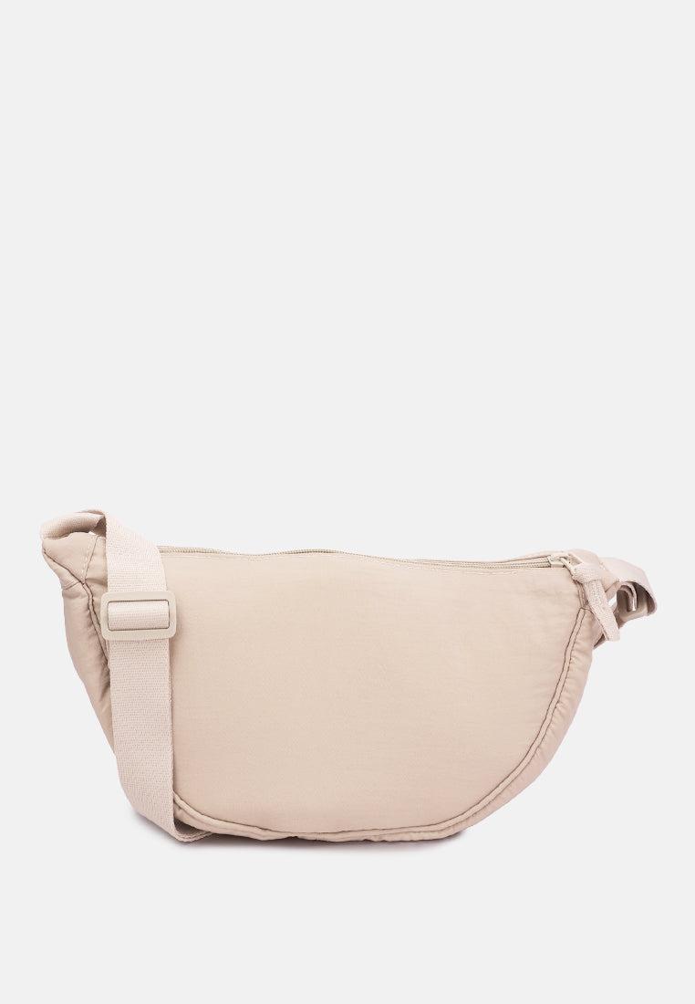 adjustable strap nylon mini shoulder bag#color_off white