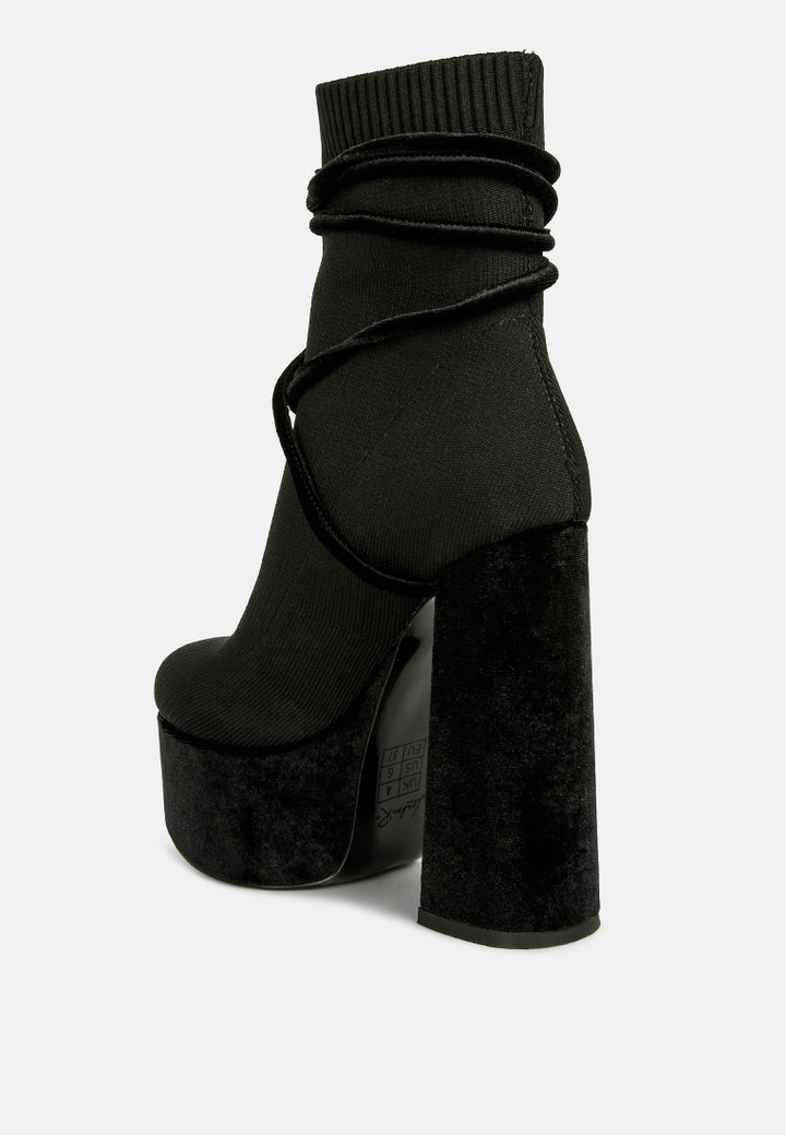 after pay high heel velvet knitted boot#color_black
